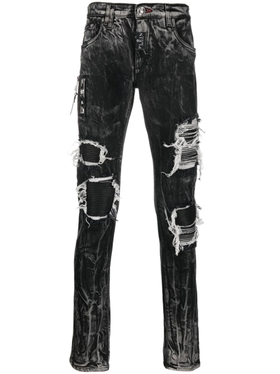 Shop Philipp Plein Rock Star Distressed Jeans In Black