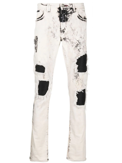 Shop Philipp Plein Rock Star Distressed Jeans In White
