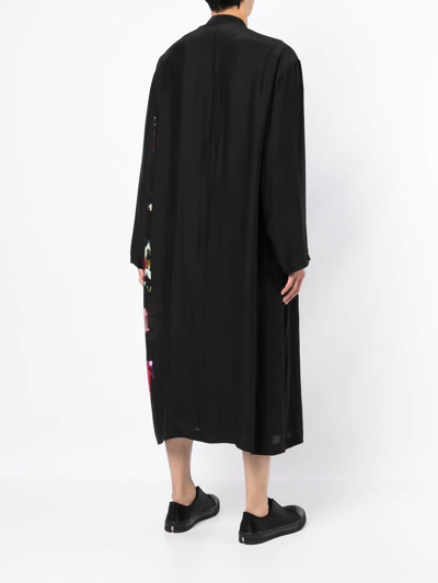 Shop Yohji Yamamoto Floral-print Silk Coat In Black