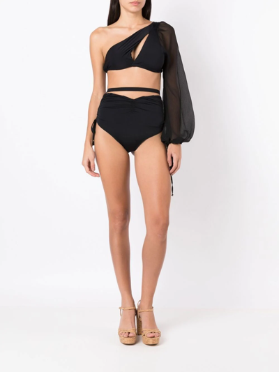 Shop Amir Slama One-shoulder Long-sleeve Bikini Set In Black