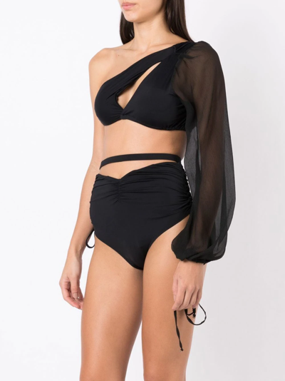 Amir Slama One-shoulder Long-sleeve Bikini Set In Black