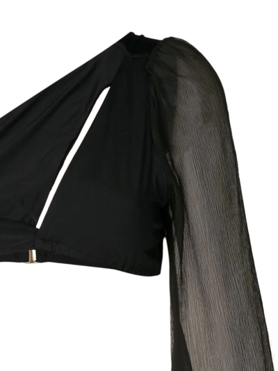Shop Amir Slama One-shoulder Long-sleeve Bikini Set In Black