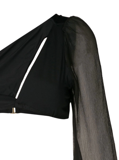 Amir Slama One-shoulder Long-sleeve Bikini Set In Black