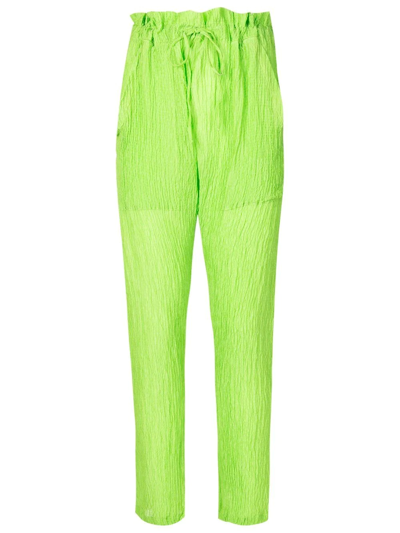 Shop Amir Slama Crinkle-effect Silk Trousers In Green