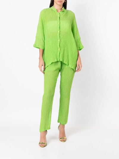 Shop Amir Slama Crinkle-effect Silk Trousers In Green