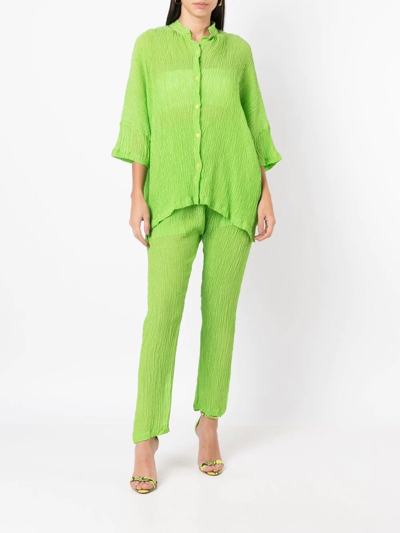 Amir Slama Crinkle-effect Silk Trousers In Green