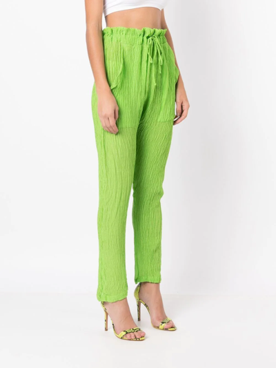 Shop Amir Slama Crinkle-effect Silk Trousers In Green