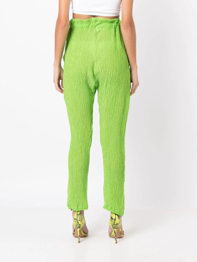 Shop Amir Slama Crinkle-effect Silk Trousers In Green