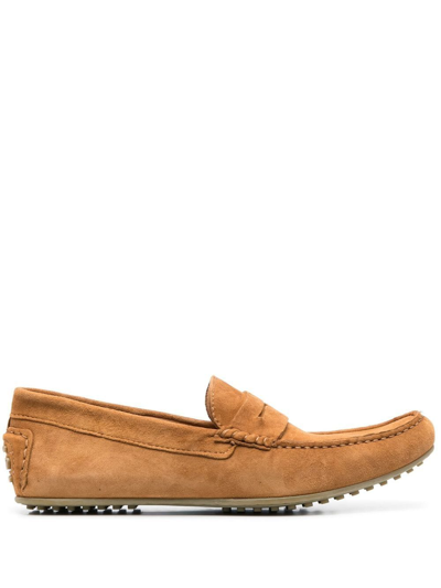Shop Hackett Classic Suede Loafers In Brown