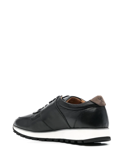 Shop Hackett Logo-debossed Leather Sneakers In Black