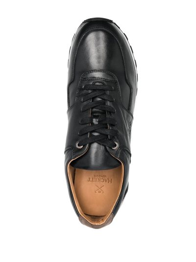 Shop Hackett Logo-debossed Leather Sneakers In Black