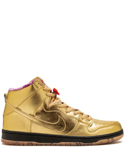 Shop Nike X Humidity Sb Dunk High Sneakers In Gold