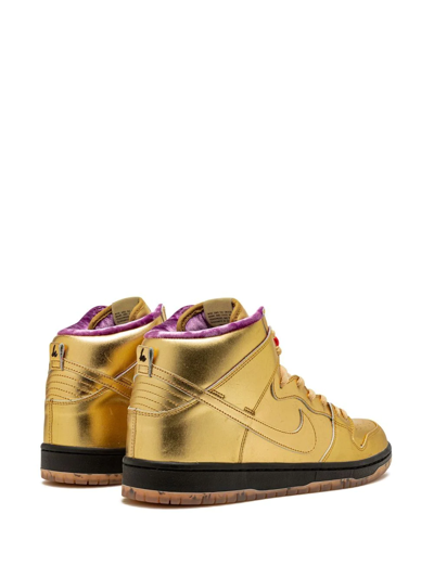 Shop Nike X Humidity Sb Dunk High Sneakers In Gold