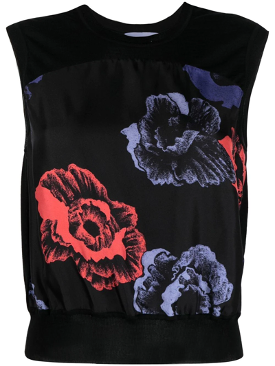 Shop Ferragamo Floral-print Sleeveless Top In Schwarz