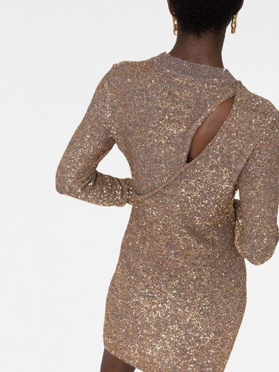 Stella Mccartney Layered Slash-cutout Paillette Knit Mini Dress In Grau