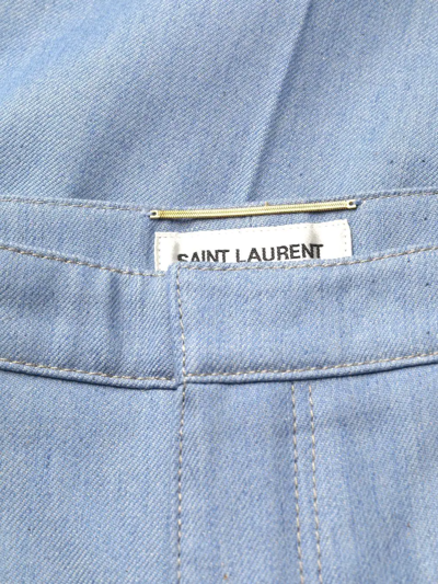 Saint Laurent Contrast-stitch Pressed-crease Flared-leg High-rise Cotton Trousers In Blau