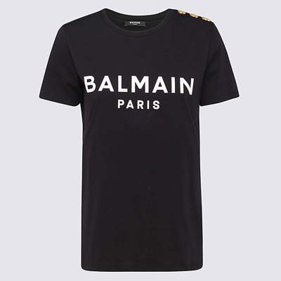 Shop Balmain Black Cotton T-shirt In Noir/blanc