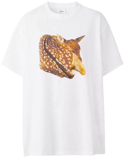 Shop Burberry Deer Print T-shirt In White