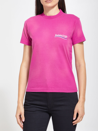 Balenciaga Woman Magenta Political Campaign Small Fit T-shirt In Rosa |  ModeSens