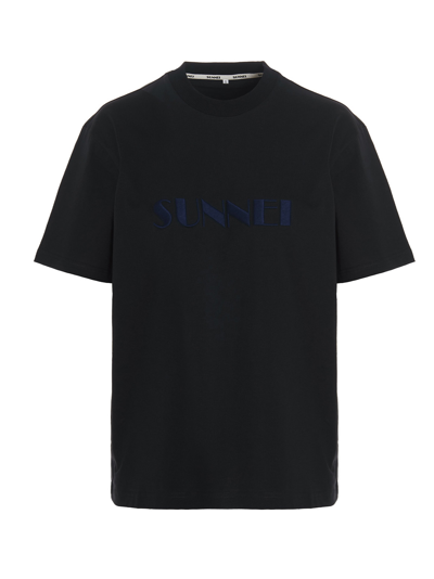 Shop Sunnei Logo T-shirt In Blue