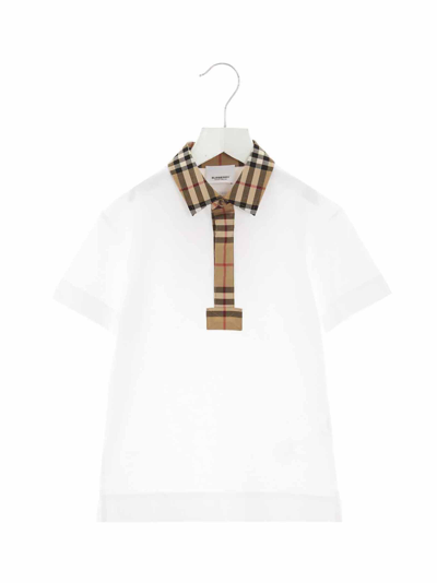 Shop Burberry Check Collar Polo Shirt In White