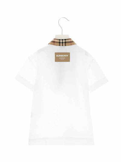 Shop Burberry Check Collar Polo Shirt In White