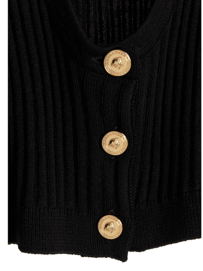 Shop Versace Cropped Cut Out Cardigan In Black