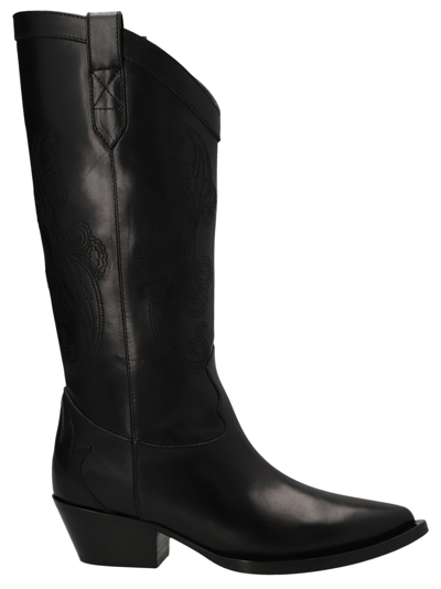 Shop Etro Embroidered Suede Texan Style Boots In Black