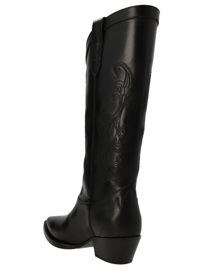 Shop Etro Embroidered Suede Texan Style Boots In Black