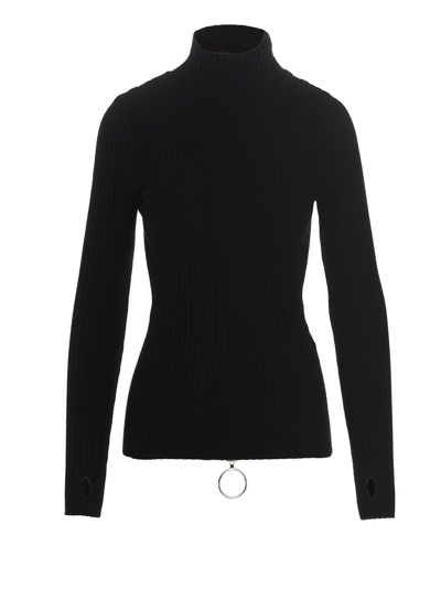 Shop Rabanne Turtleneck Sweater With Circles Detail In Black