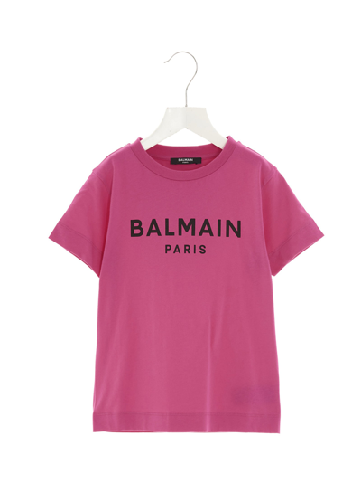 Shop Balmain Logo T-shirt In Fuchsia