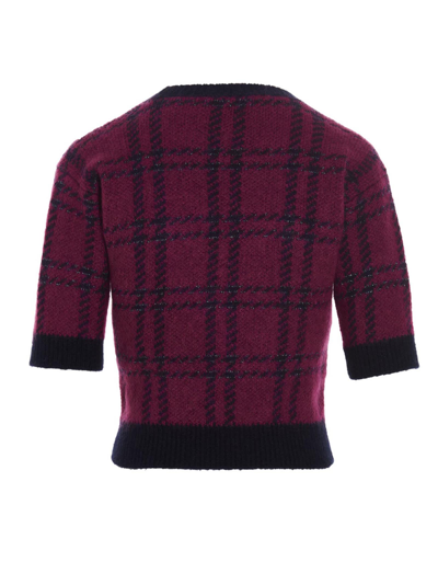 Shop Alessandra Rich Lurex Tartan Sweater In Purple