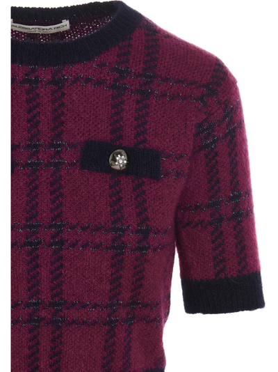 Shop Alessandra Rich Lurex Tartan Sweater In Purple