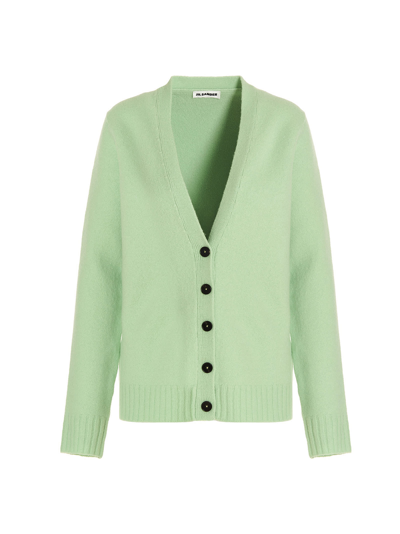 Shop Jil Sander V-neck Wool Cardigan In Green