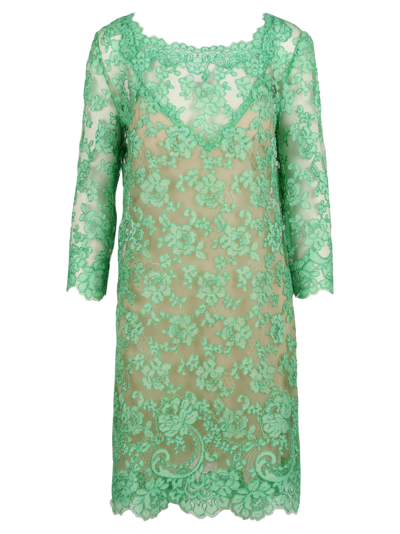 Shop Ermanno Scervino Midi Lace Dress In Green