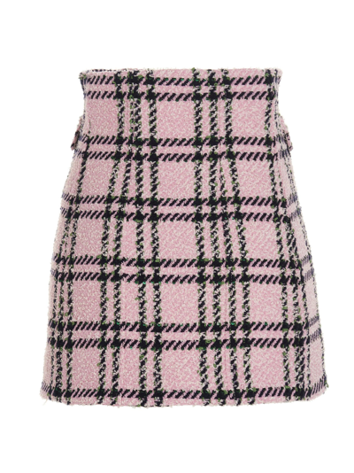 Shop Alessandra Rich Tartan Tweed Skirt In Pink