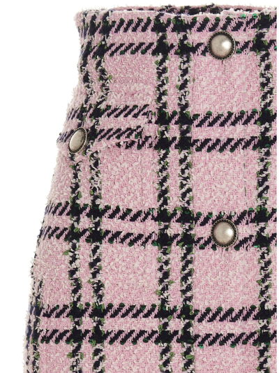 Shop Alessandra Rich Tartan Tweed Skirt In Pink