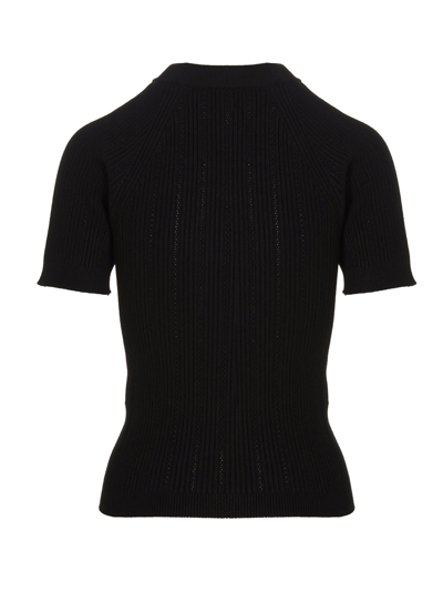 Shop Balmain Logo Button Openwork Sweater In Black