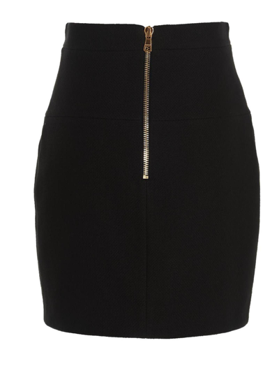 Shop Balmain Logo Button Skirt In Black