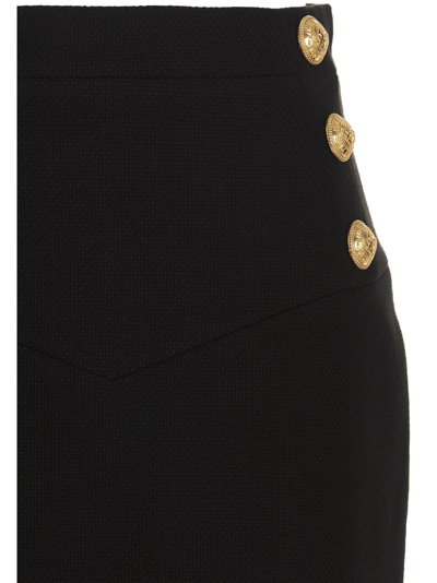 Shop Balmain Logo Button Skirt In Black