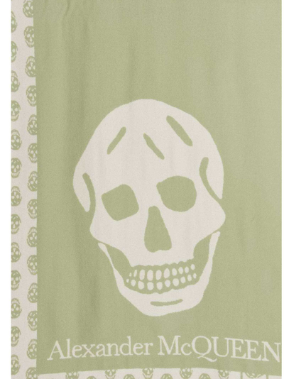 Alexander Mcqueen Skull-print Branded Wool Scarf In Green