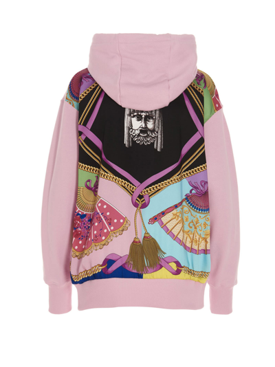 Versace Logo Oversized Cotton Jersey Hoodie In Pink