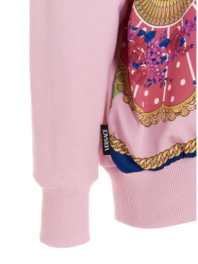 Versace Logo Oversized Cotton Jersey Hoodie In Pink