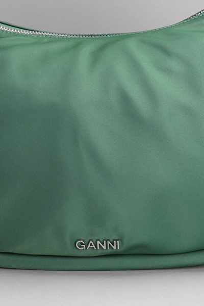 Shop Ganni Knot Hand Bag In Green Polyamide