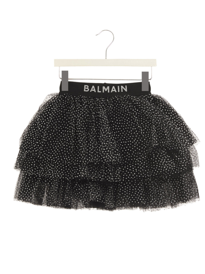 Shop Balmain Glitter Tulle Skirt In Black