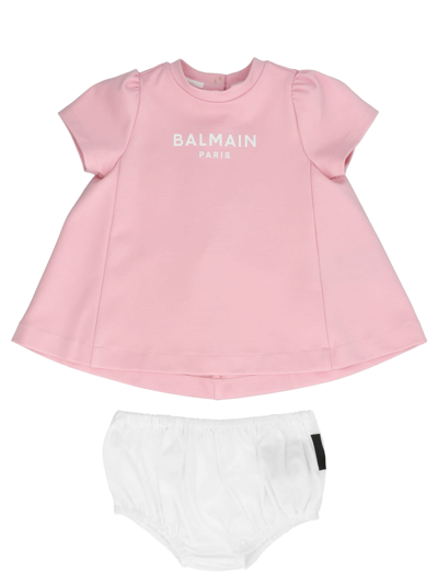 Shop Balmain Logo Dress And Knickers Baby Set In Pink