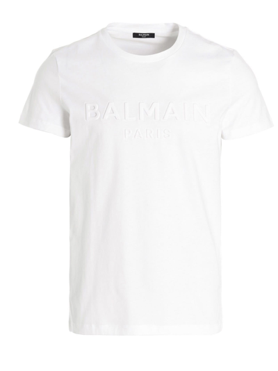 Shop Balmain Embossed Logo T-shirt In White