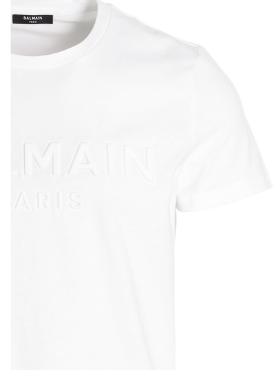 Shop Balmain Embossed Logo T-shirt In White
