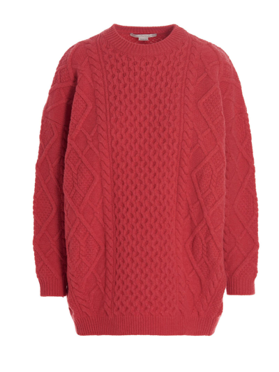 Stella Mccartney Oversized Fit Two-tone Cable Knit Sweater In Fuchsia