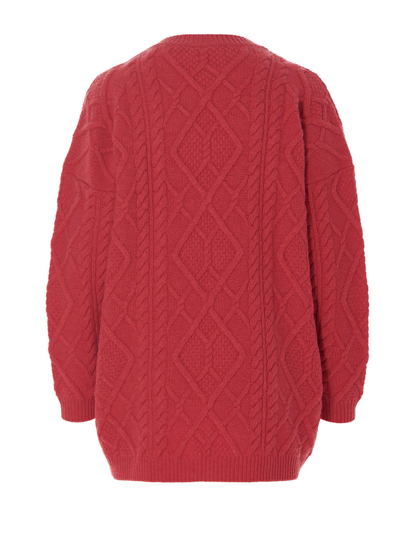 Stella Mccartney Oversized Fit Two-tone Cable Knit Sweater In Fuchsia